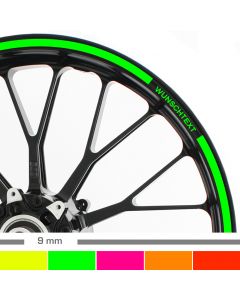 Felgenrandaufkleber 9mm neon Motorrad mit Wunschtext