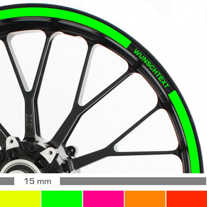 Felgenrandaufkleber 15mm neon Motorrad mit Wunschtext main product photo