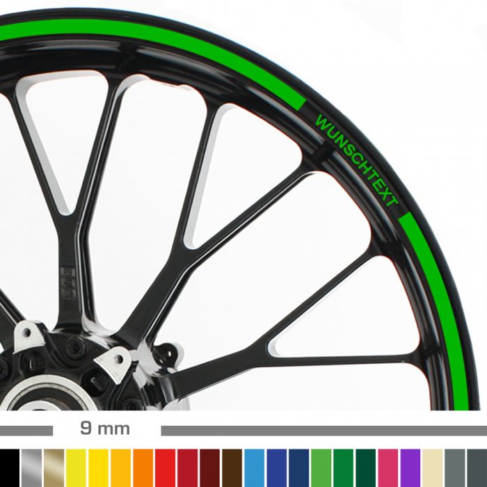 Felgenrandaufkleber 9mm Motorrad mit Wunschtext main product photo