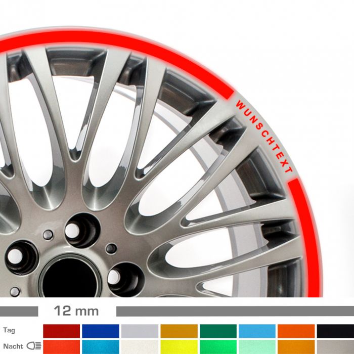 Felgenrandaufkleber 12mm reflektierend Auto mit Wunschtext main product photo
