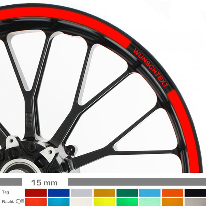 Felgenrandaufkleber 15mm reflektierend Motorrad mit Wunschtext main product photo