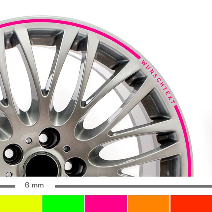 Felgenrandaufkleber 6mm neon Auto mit Wunschtext main product photo