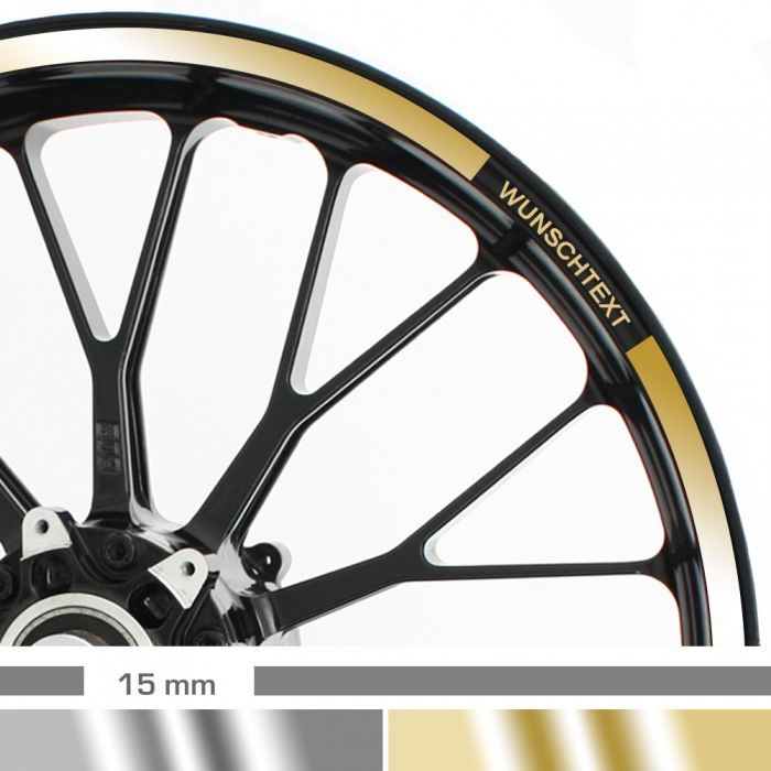 Felgenrandaufkleber 15mm chrom Motorrad mit Wunschtext main product photo