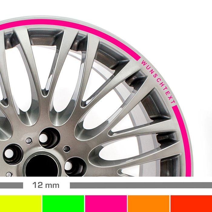 Felgenrandaufkleber 12mm neon Auto mit Wunschtext main product photo