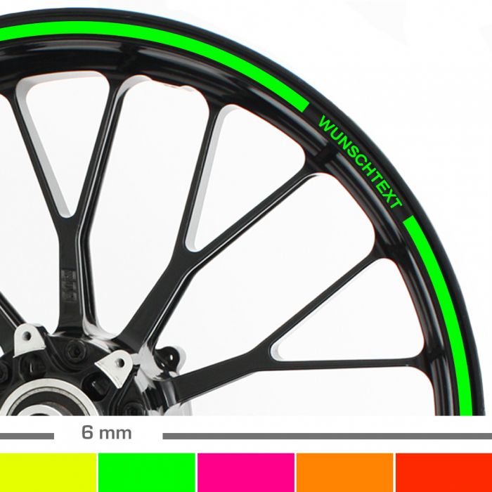 Felgenrandaufkleber 6mm neon Motorrad mit Wunschtext main product photo