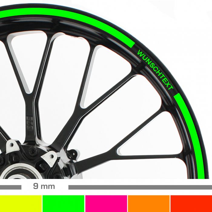 Felgenrandaufkleber 9mm neon Motorrad mit Wunschtext main product photo