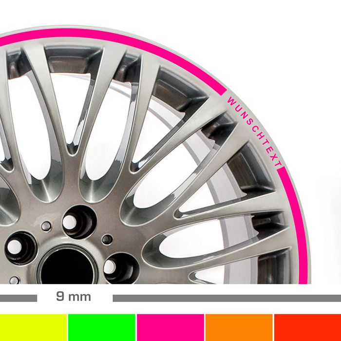 Felgenrandaufkleber 9mm neon Auto mit Wunschtext main product photo