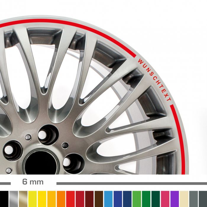 Felgenrandaufkleber 6mm Auto mit Wunschtext main product photo