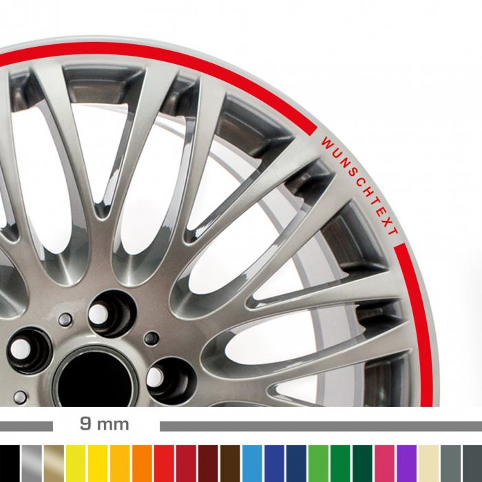 Felgenrandaufkleber 9mm Auto mit Wunschtext main product photo