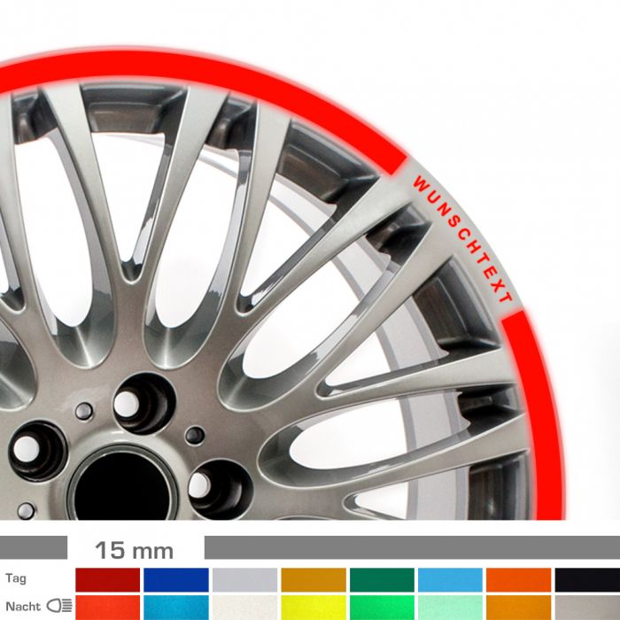 Felgenrandaufkleber 15mm reflektierend Auto mit Wunschtext main product photo